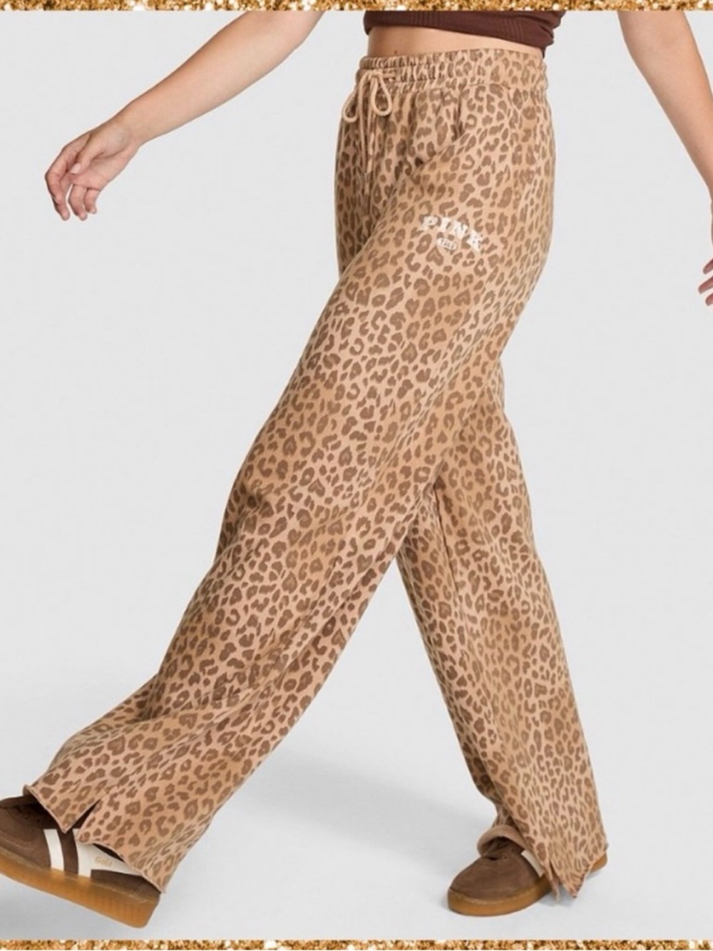 PINK Victoria's Secret Tan Leopard Wide-Leg Lounge Pants